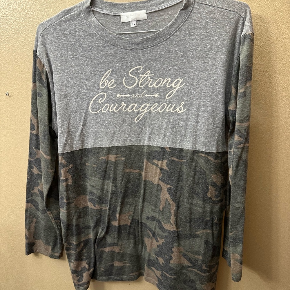 Gray and Camouflage Long Sleeve Top